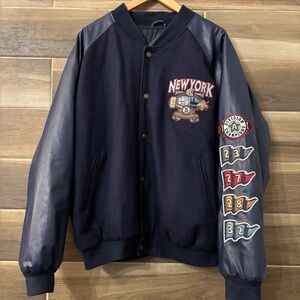 Vintage Steve & Barry’s New York Black Embroidered Varsity Jacket Size Large Y2K